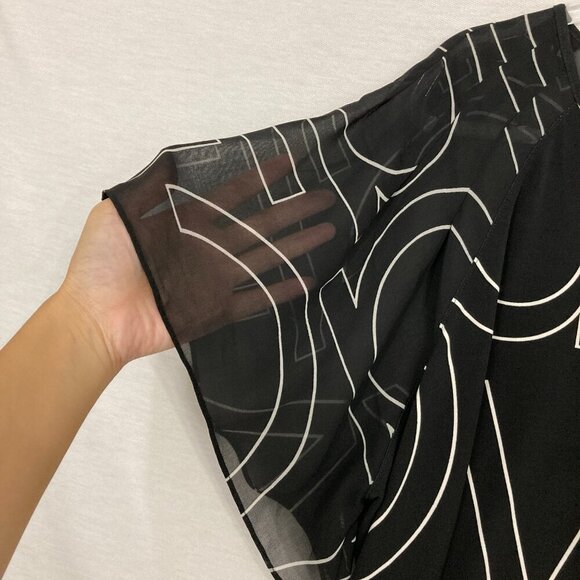 Calvin Klein Black White Round Neck Letter Print Stretch Mesh Sleeve Top 1X - Picture 4 of 9